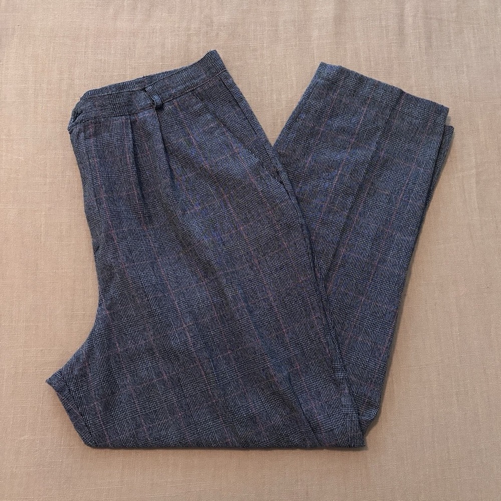 Jaclyn Smith Pants Dress Pleated‎ 16 Plaid Grey Dark Academia Preppy Officecore